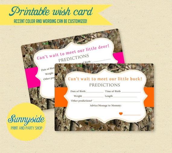Camo baby predictions game // little deer, doe or buck baby stats // baby shower prediction cards Il_570xn