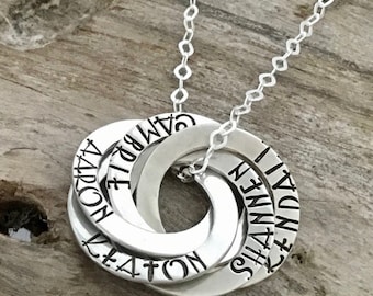Intertwined Name Rings|Circle Necklace|Mom Necklace|Personalized|Name Necklace|Mom Jewelry|Custom|Necklace With Kids Names|Sterling Silver