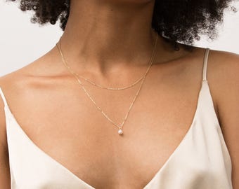 Pearl Drop Necklace, Gold, Silver, Dainty Small Pearl Thin Gold Chain 14k Gold Fill, Sterling Silver, Layering Necklace Layered + Long LN613