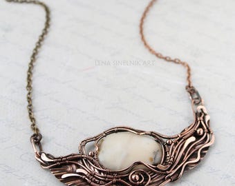 Agate pendant Wirewrapped necklace Copper necklace Wire wrap pendant Wire wrap jewelry Boho necklace Wirewrapped Gift for her Mother gift