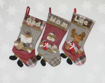 SALE! Personalised Christmas Stocking Monogrammed 3D christmas stocking Santa reindeer snowman Family stockings Children's Stocking