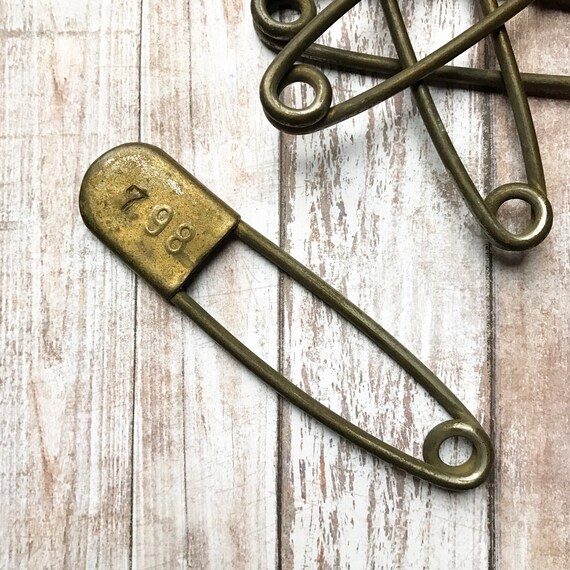 Vintage Safety Pin 5 Inch Numbered Laundry Pins Antique Stamped