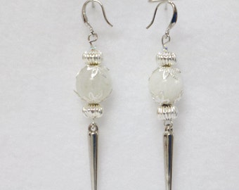 White spike earrings. 1 3/4" in length. E-28