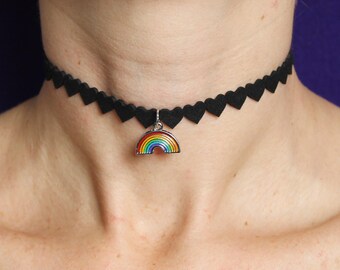 Rainbow choker / heart choker / charm necklace / Pride choker