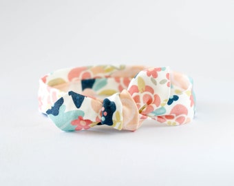 Baby Headband, Baby Bows, Top Knot Headband, Organic Cotton, Pastel Floral Knotted Headband,Toddler Headband, Newborn Headband, Baby Turban