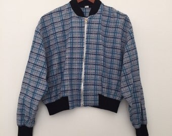 Vintage bomber jacket / checkered jacket / bomber jacket / vintage jacket / 80s bomber / summer jacket / checkered bomber / made in France