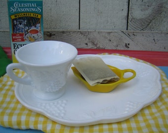 Colony Harvest Milk Glass Snack Sets - Set of Two - Breakfast in Bed, Coffee/Tea Gift, Fancy Office Breakfast, Get Well Gift