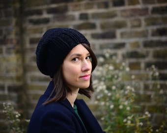 Women's Knitted Hat, Slouchy Hat, Hand Knit Hat, Winter Hat, Chunky Knit Hat, Winter Accessories, Black