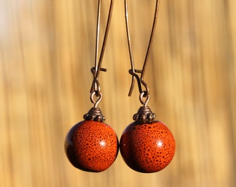 Orange Earrings Ceramic Earrings Dangle Earthy Earrings Boho Chic Earrings Copper Jewelry Gift For Her Gift Ideas