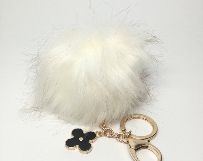 NEW! Faux Fox Fur Pom Pom bag Keyring Hot Couture Novelty keychain pom pom fake fur ball Off- White