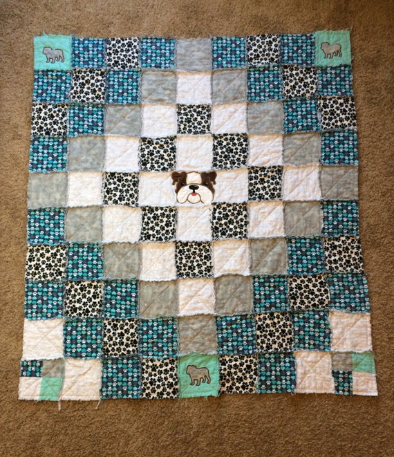English Bulldog Quilt Throw Sized Quilt Paw Print Quilt