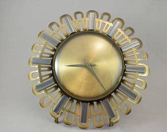 Old German starburst sunburst wallclock mid century modern vintage brass modernist