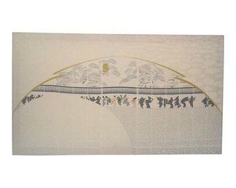 Chinoiserie Style 1970's Silkscreen Large Wall Hanging
