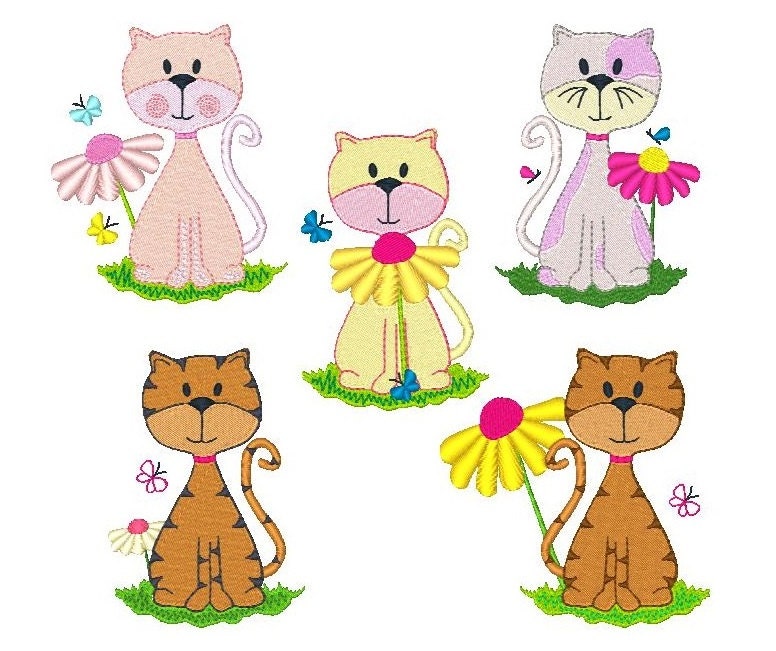 Cute kitten machine embroidery design set of 5 fill stitch Cute kitten machine embroidery design set of 5 fill stitch