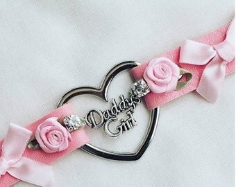 30%offsale daddys girl faux leather lolita bow rhinstone and roses day collar heart ddlg ready to ship