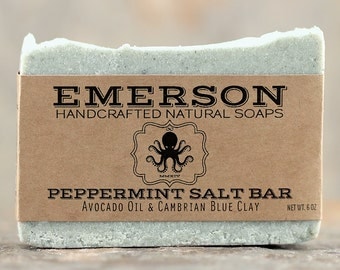 Peppermint Sea Salt Soap with Cambrian Blue Clay • Vegan Soap, All Natural Soap, Handmade Soap, Palm Free Soap