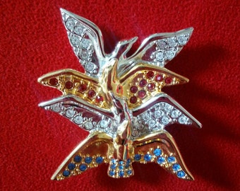 Birds Brooch - Crystal Brooch - Bird Pin - Designer Brooch - Vintage Bird Brooch - Estate Jewelry - Vintage Brooch - Swarvosky Crystals