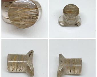 00g Plugs 10mm Rutilated Quartz Stone Labret Stone Plugs Handmade Jewelry Body Jewelry Gauges Healing Stone Labret Jewelry Labret Stud