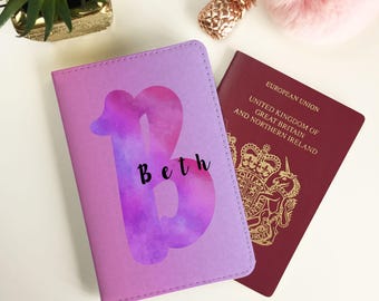 Personalised Watercolour Initial Lilac Passport Cover - FREE POSTAGE