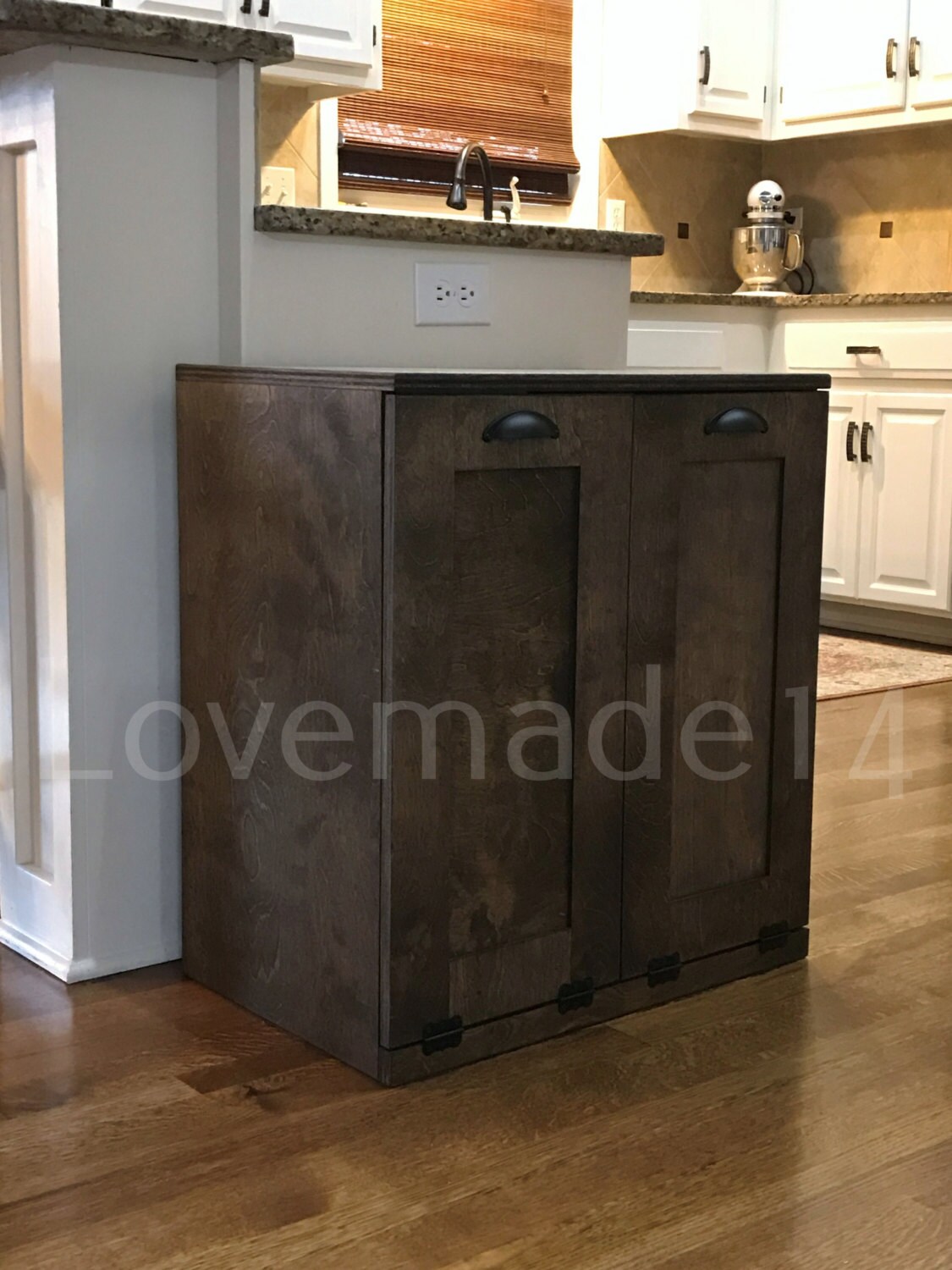 tilt out trash bin double dark walnut stain recycle