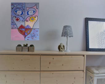 Original modern acrylic painting on canvas abstract face