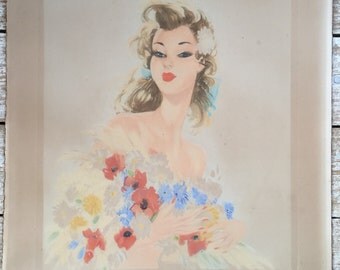 Eugène Antoine Lelièvre (1856-1945) signed in pencil lithograph of pinup girl