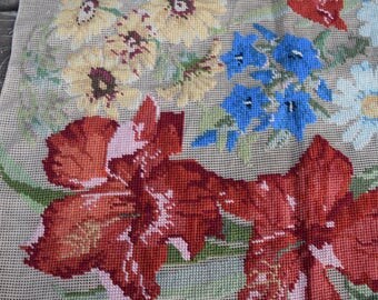 Large Unfinished Floral Needlepoint Embroidery