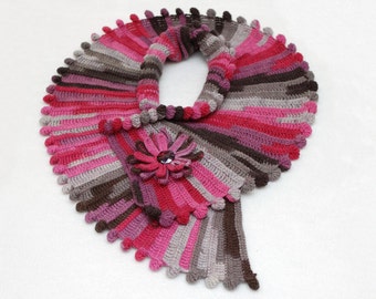 Unique Crochet Scarf Winter Gift for Women Gift for Her Gift for Wife Crochet Wool Scarf Wrap Scarf Striped Scarf Christmas Gift Xmas Gift