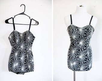 SALE Rose Marie Reid Vintage 1940s 1950s Swimsuit Bathing suit Curvy Sparkle Rhinestone Daisy Retro Pin Up