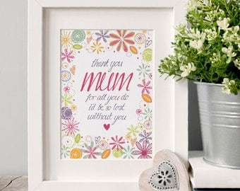 Thank You Mum Illustrated Art Print