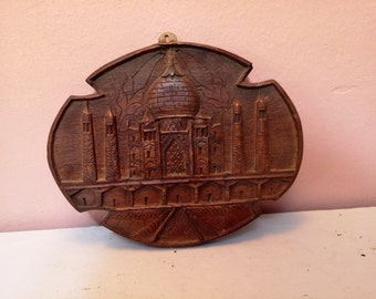 Wood Carving Wood building Art Wall Hanging Home Decor carpentry Forestry dark color 21 cm x 17 cm Engraved wooden picture Decorative panel