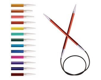 Knit Pro Zing fixed circular knitting needles 60cm length (23 1/2"inches) choose from 2.5 - 12mm (US sizes 3 to 17) colour coded needles