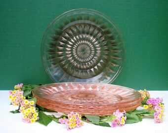 Pink Depression Glass - Set of 4 Dinner Plates - Windsor Pattern by Jeannette Glass