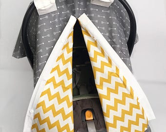 Baby Car Seat Cover - Car Seat Canopy Boy - Gender Neutral Carseat Cover - Infant Carrier Cover Girl - Goldenrod Carseat Canopy - Baby Gift