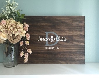 Rustic Wedding Guest Book Alternative /Fleur de lis Guestbook Design / Painted Rustic Wedding Decor Wood Guest Book Sign Wedding Guestbook