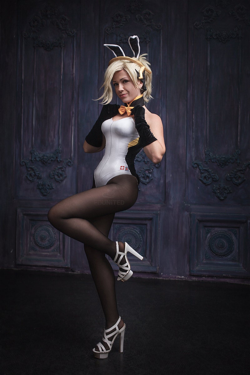 Overwatch Mercy Sexy Cosplay Pinup Bunny Suit C