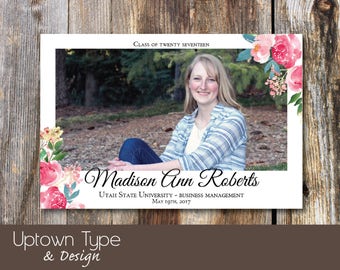 Floral Elegance_ Watercolor Graduation Announcement_ DIY Printable
