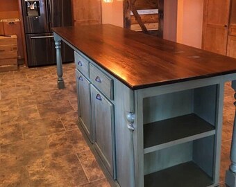 Kitchen Island with Walnut Top and Large Seating Area