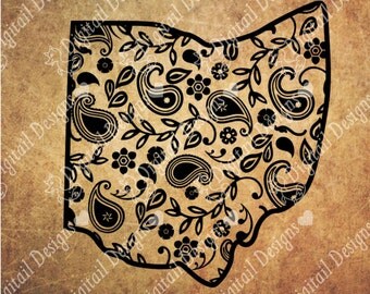 Paisley Ohio State SVG - png - dxf - eps - fcm - ai - Cut File - Silhouette - Cricut Explore - Paisley Printable - Instant Download