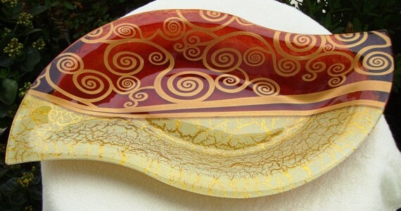 Vintage Asymmetrical Οval Εye Type Handmade Fused Glass Tray, Serving Platter, Decorative Plate, Wedding gift, Candle holder, Housewarming