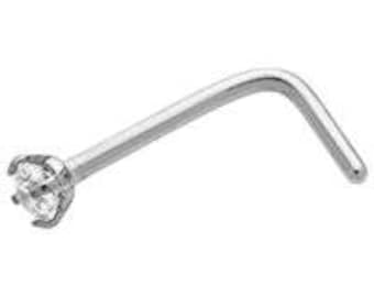 Clear 2mm Pronged Set CZ Top 316 Surgical Steel L Bend Nose Ring Clear Jewel Diamond styled nose ring perfect nose ring 18G Gauge NEW SALE