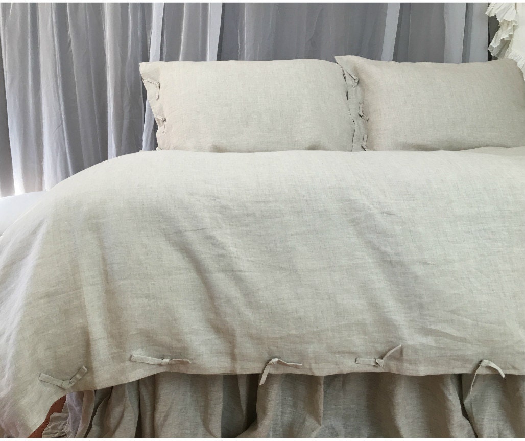 Natural Linen Duvet Cover in Tie Knot Style Linen Bedding