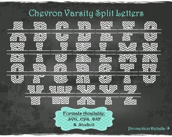 Chevron Varsity Split Letters in .SVG .EPS .DXF & .Studio3 formats Craft Cut Die Cutters Digital Vector Files Instant Download
