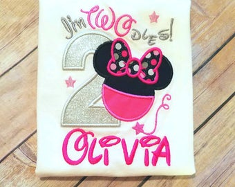 Im Twodles Birthday shirt. Can do either Minnie Mouse or Mickey Mouse. Pick your thread and fill colors! Oh Toodles!