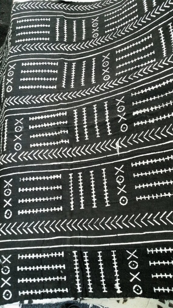 Items similar to Black Mud Cloth Fabric with herringbone symbols