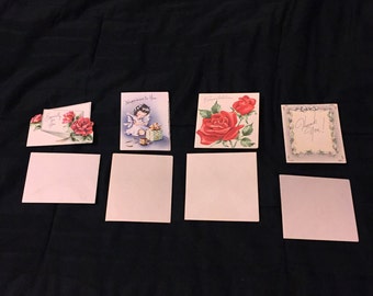 4 Vintage Mini Greeting Cards With Envelopes - Thank You & Congratulations 1950's
