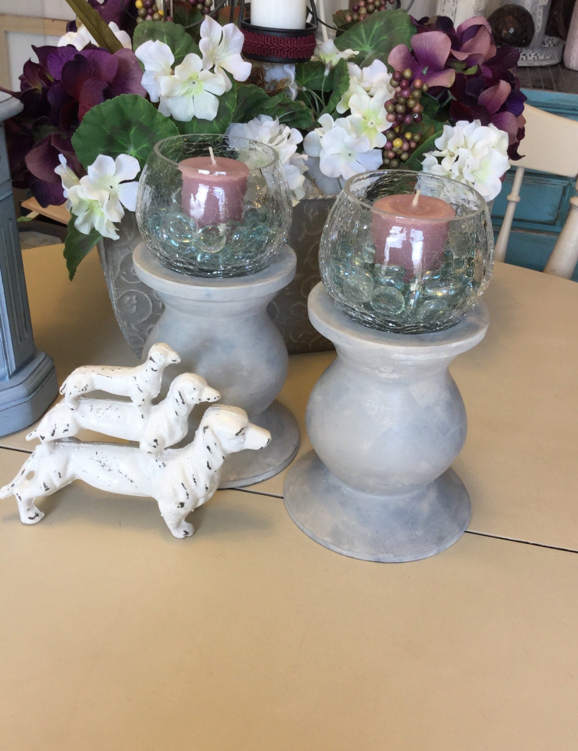 Shabby Chic Vintage Candle Holders // OOAK Candle Holders