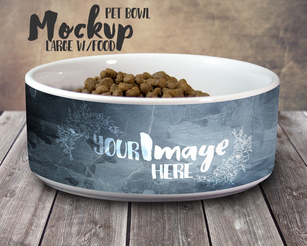 Download Large ceramic pet bowl with food template mockup dog bowl