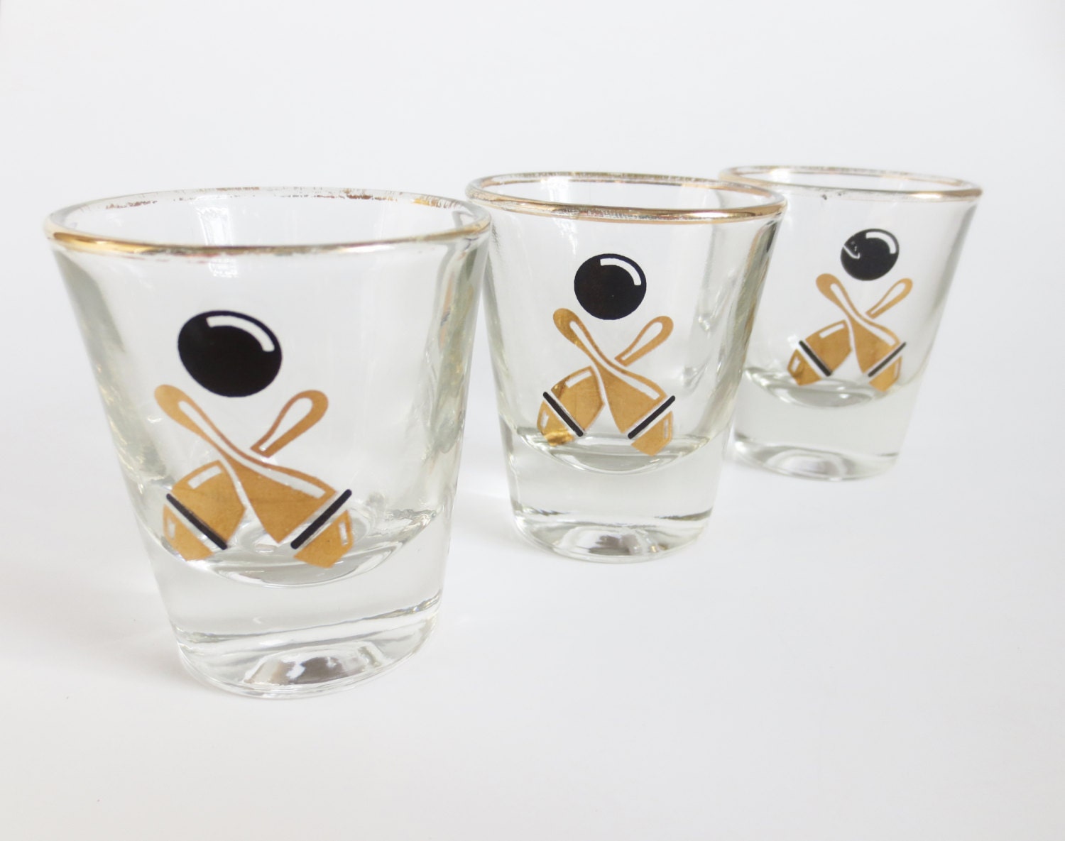 Vintage Bowling Shot Glasses Set of 3 Bowling Ball Glasses