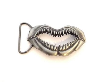 Shark Jaw Teeth Silvertone Belt Buckle